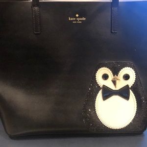 NWT Kate Spade Black Leather Penguins Tote